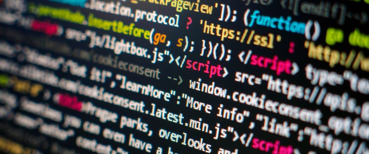 Programming code on a computer screen